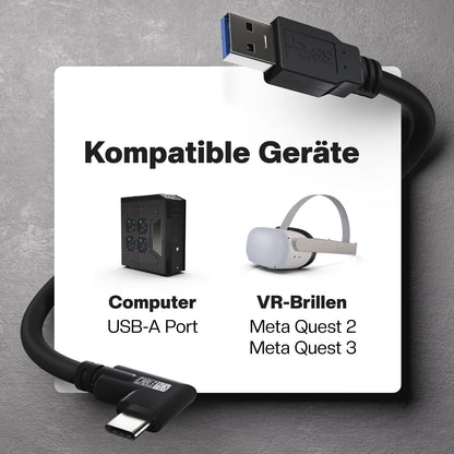 VR Brillen Kabel | für Meta Oculus Quest 2 & 3 | USB-A zu USB-C | USB 3.2 | 5m
