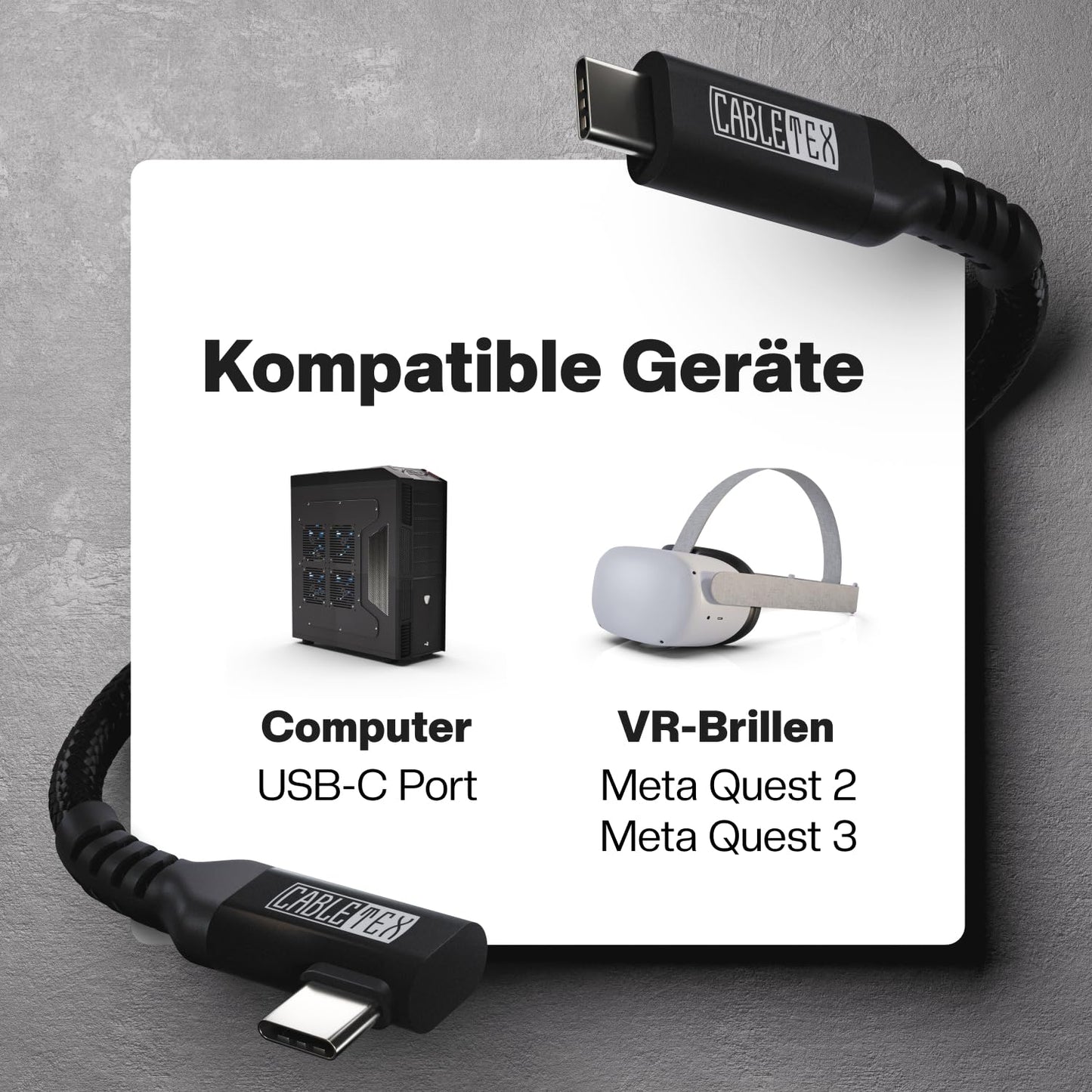 VR Brillen Kabel | für Meta Oculus Quest 2 & 3 | USB-C zu USB-C | USB 3.2 | Nylonmantel | 5m