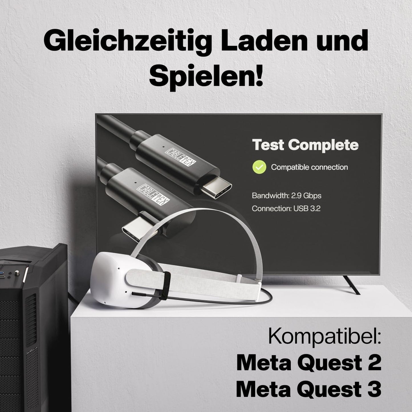 VR Link Kabel für Meta Quest 3/3S und Oculus Quest 2 | USB-C zu USB-C | USB 3.2 | 5m