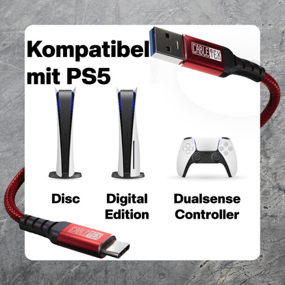 PS5 Controller Ladekabel 3m für Playstation 5 | USB A & USB C | Controllerkabel für PS5 DualSense Controller