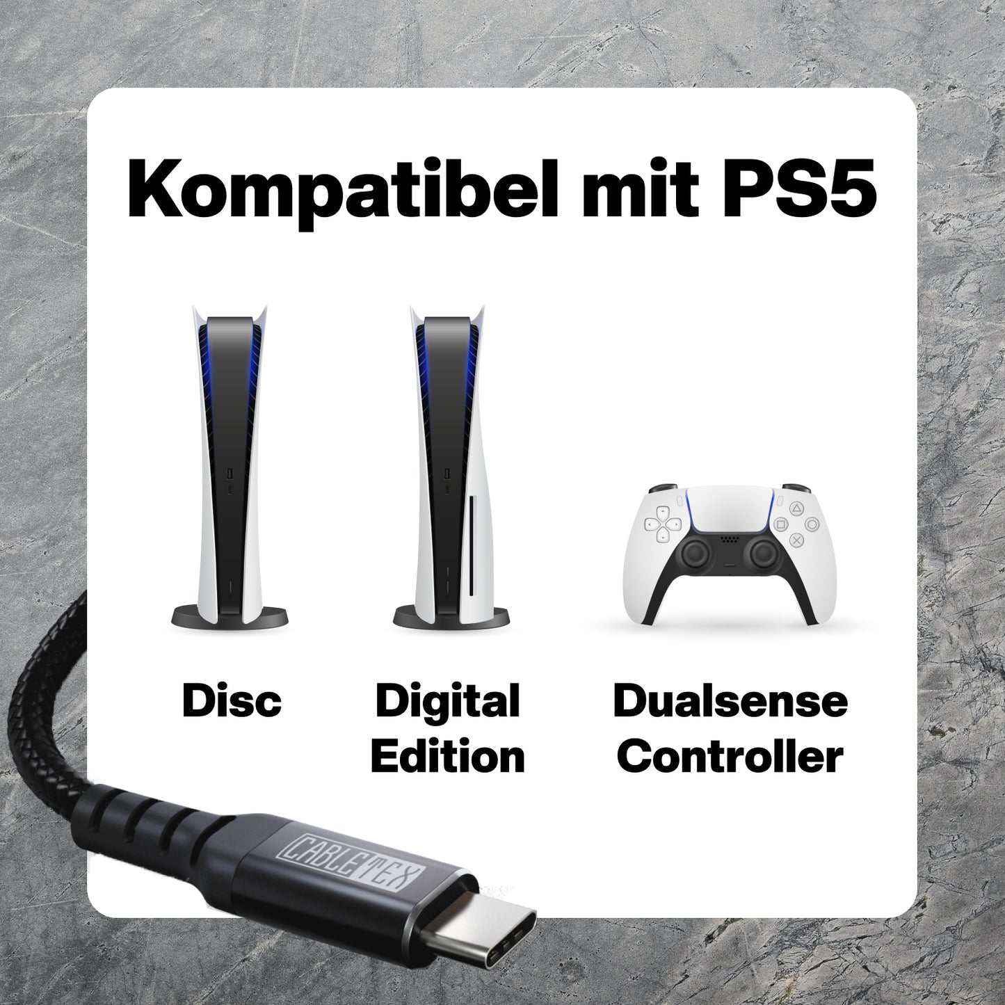 USB-C zu USB-C Ladekabel für PS5 DualSense Controller | Controllerkabel für Playstation 5 | 3m