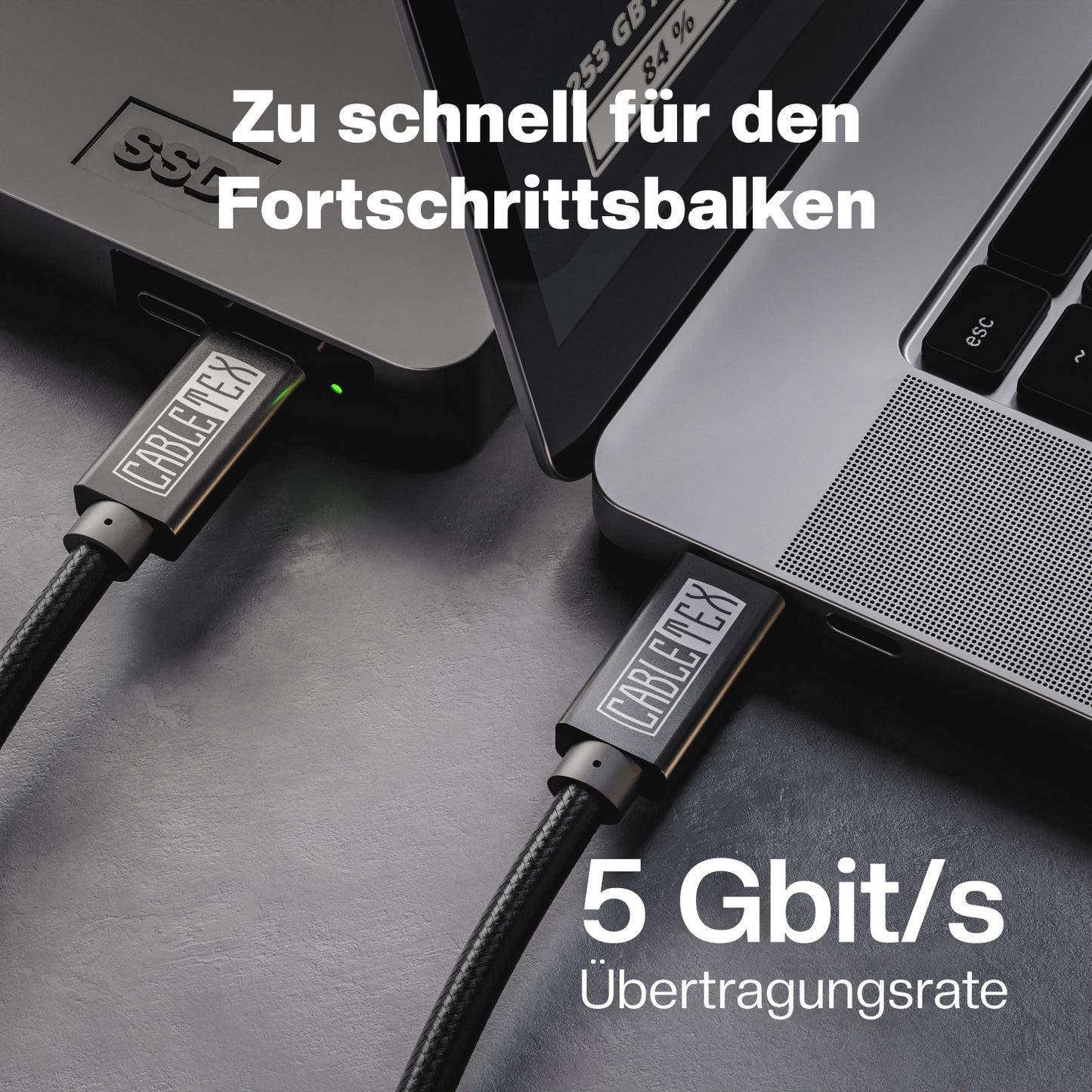 100 Watt Daten- und Ladekabel | USB-C zu USB-C | USB 3.2 Gen 1, 5 Gbit/s | 3m