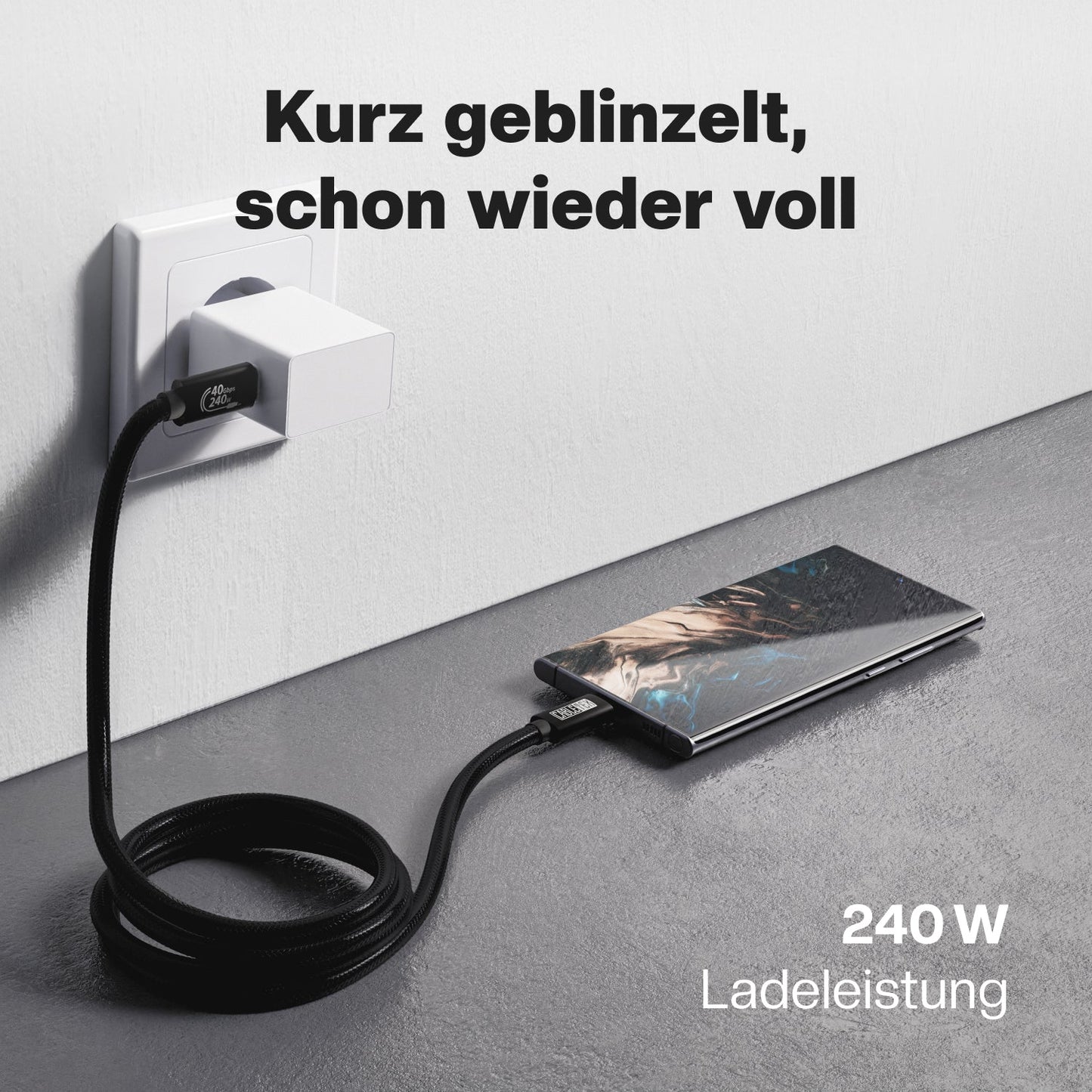 USB4 Gen3x2 USB-C Monitorkabel 90° gewinkelt | für Thunderbolt 3 | PowerDelivery bis 240 Watt | 5A, 48V, 40 GBit/s Datenübertragung | bidirektional