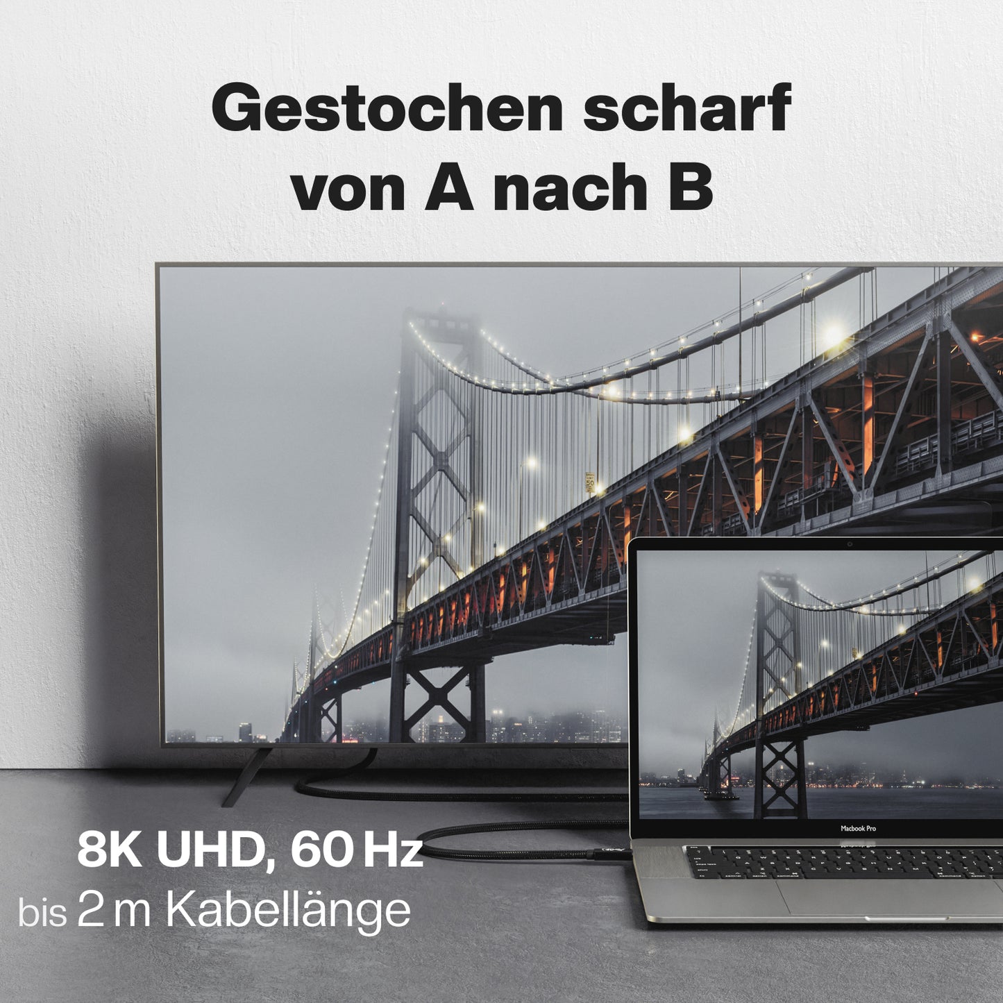 USB4 Gen3x2 Monitorkabel | USB-C zu USB-C | 5A, 20V, 100 Watt, 40GBit/s | bidirektional