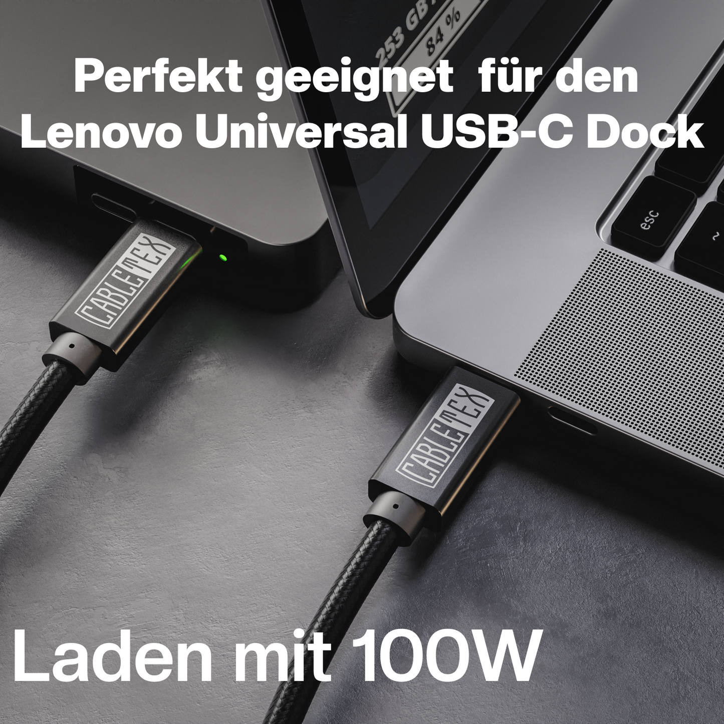100 Watt USB-C Ladekabel | für Lenovo Notebooks und Docks | 3m