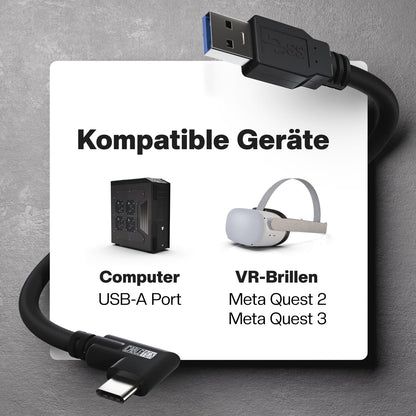 VR Brillen Kabel | für Meta Quest 3/3S und Quest 2 | USB-A zu USB-C | USB 3.2 | 5m