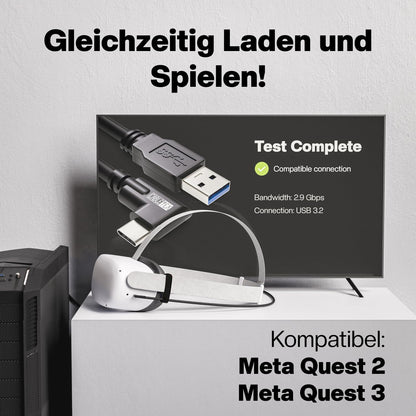 VR Brillen Kabel | für Meta Quest 3/3S und Quest 2 | USB-A zu USB-C | USB 3.2 | 5m