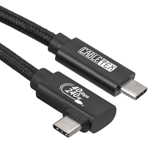 USB4 Gen3x2 USB-C Monitorkabel 90° gewinkelt | für Thunderbolt 3 | PowerDelivery bis 240 Watt | 5A, 48V, 40 GBit/s Datenübertragung | bidirektional