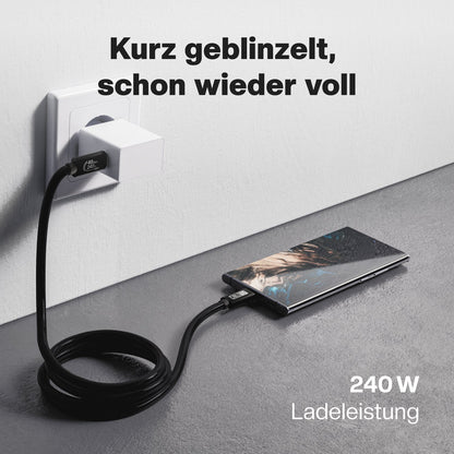 USB4 Gen3x2 USB-C Monitorkabel 90° gewinkelt | für Thunderbolt 3 | PowerDelivery bis 240 Watt | 5A, 48V, 40 GBit/s Datenübertragung | bidirektional