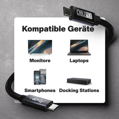 USB4 Gen3x2 Monitorkabel | USB-C zu USB-C | 5A, 20V, 100 Watt, 40GBit/s | bidirektional