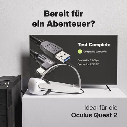 VR Brillen Kabel | für Meta Oculus Quest 2 & 3 | USB-A zu USB-C | USB 3.2 | 3m